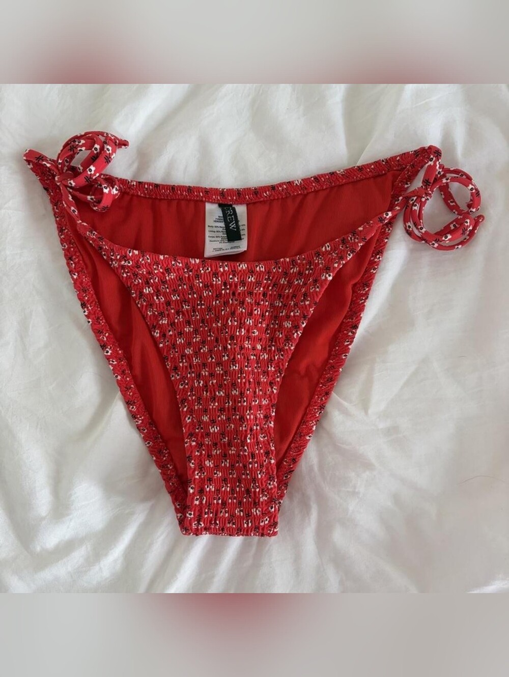 J. Crew Red Smocked Tie-Side Bikini Bottom